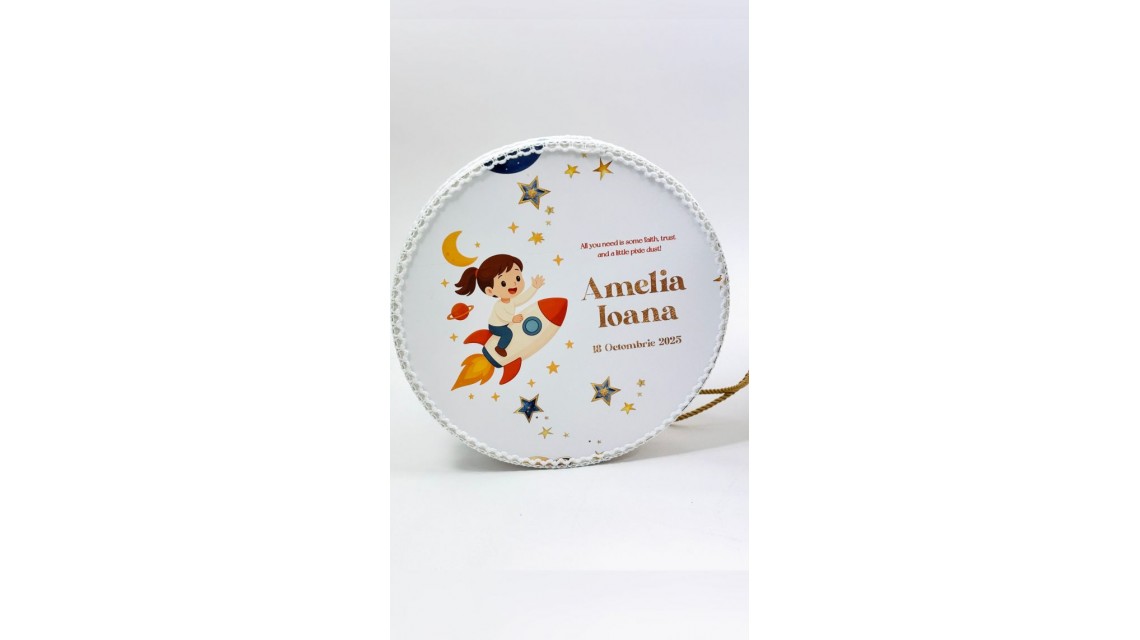 Trusou de botez Galaxy Girl tematică cosmică, stele și rachetă roz 21